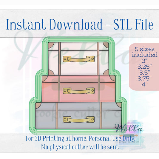 Digital STL File - Stacked Suitcases Cookie Cutter - 5 Sizes Included