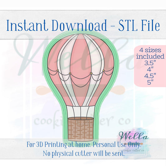 Digital STL File - Hot Air Balloon Cookie Cutter - 4 Sizes Included; 3.5", 4", 4.5" & 5"