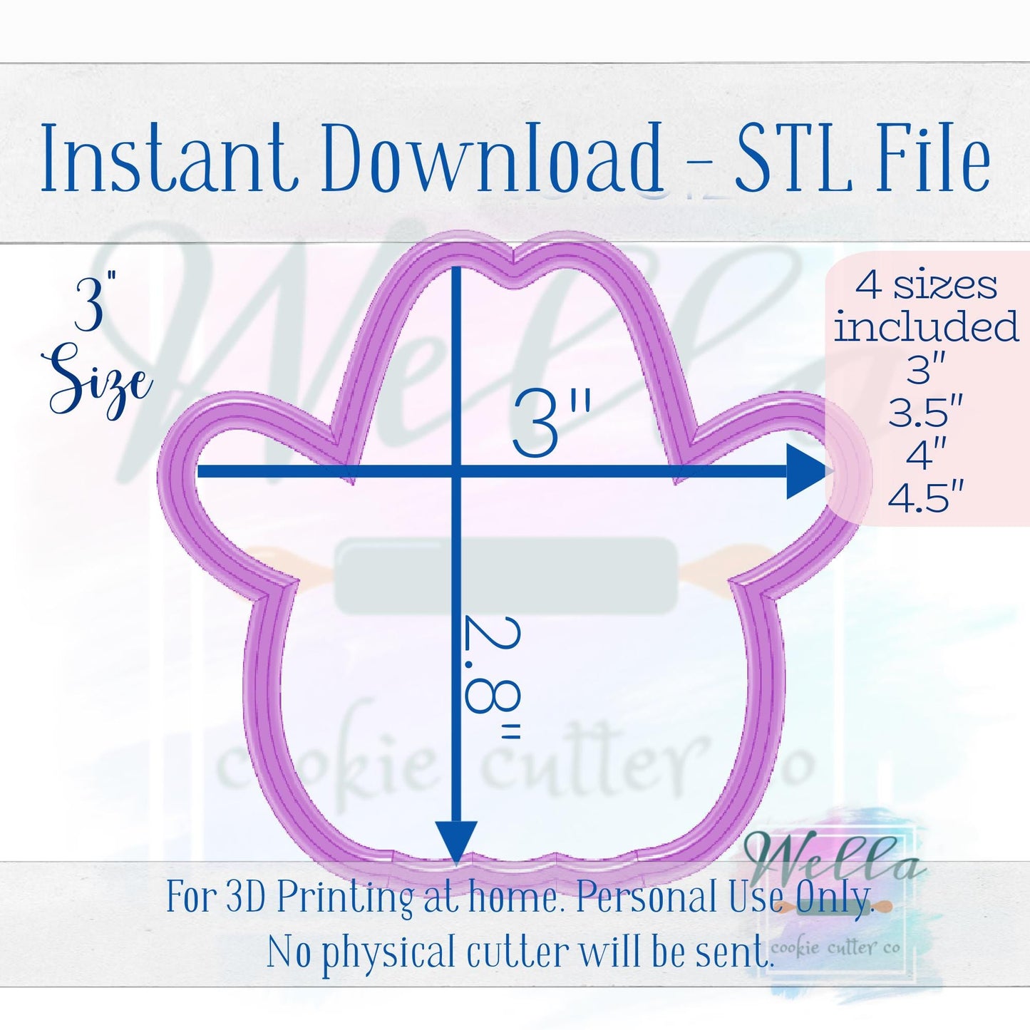 Digital STL File - Cowboy Pumpkin Cookie Cutter - 4 Sizes Included 3", 3.5", 4" & 4.5"