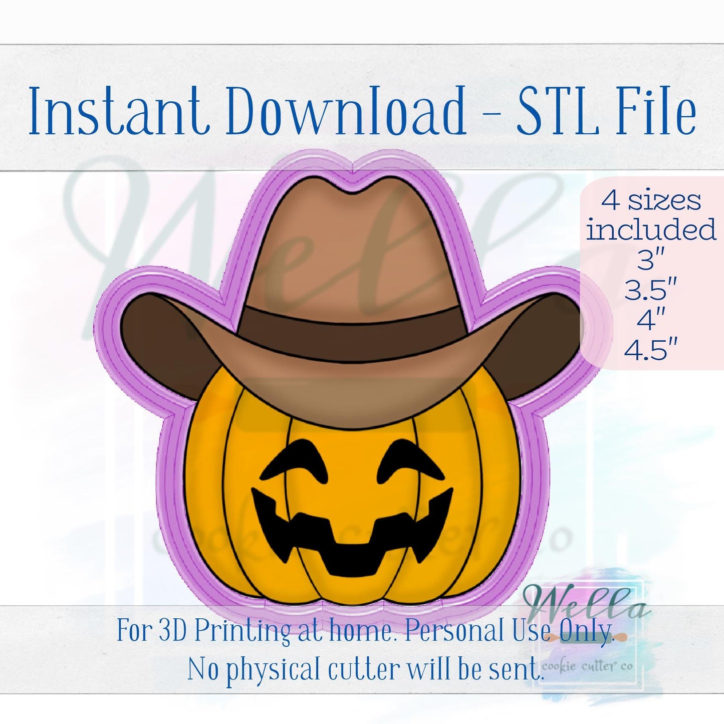 Digital STL File - Cowboy Pumpkin Cookie Cutter - 4 Sizes Included 3", 3.5", 4" & 4.5"