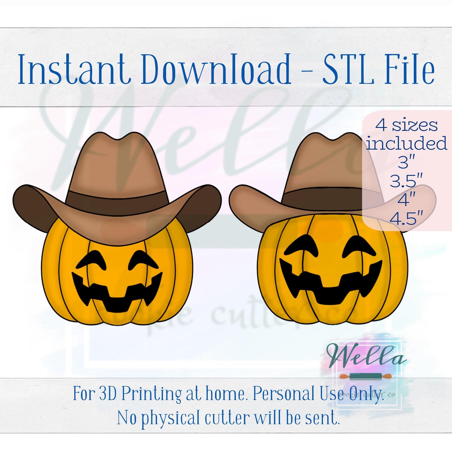 Digital STL File - Cowboy Pumpkin Cookie Cutter - 4 Sizes Included 3", 3.5", 4" & 4.5"