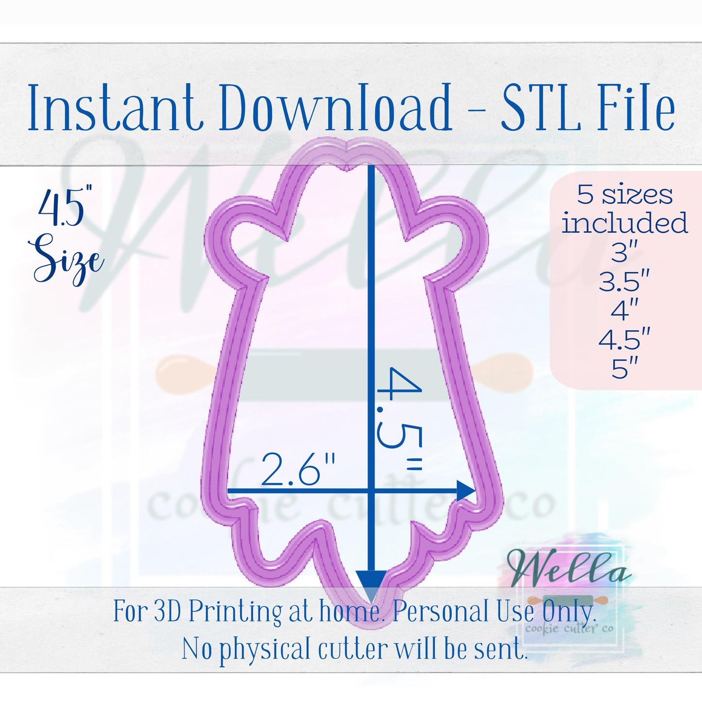 Digital STL File - Cowboy Ghost Cookie Cutter - 5 Sizes Included 3", 3.5", 4", 4.5" & 5"