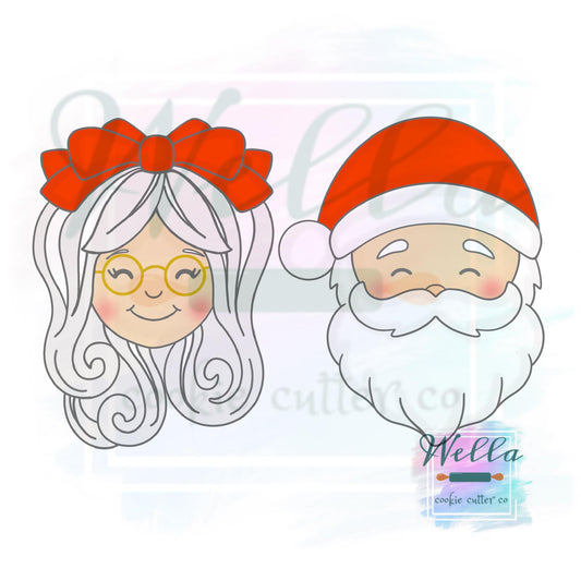 Santa and Mrs. Clause Set #3 Cookie Cutters with Optional Stencil Guides, Christmas Cookie Cutters
