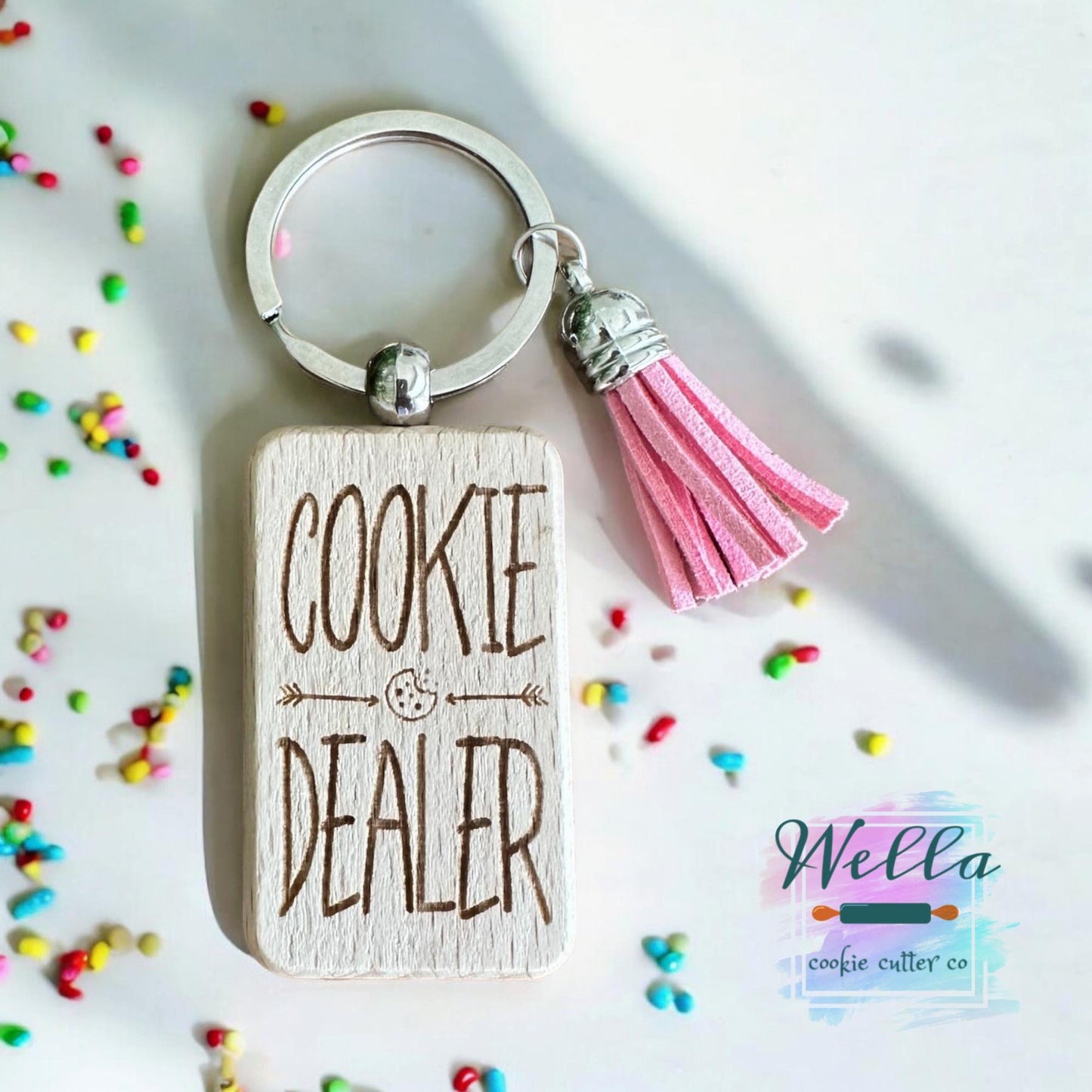 Laser Engraved Wood Cookie Themed Keychain with Tassel, Baking Themed Gift, Cookie Decorating Keychain