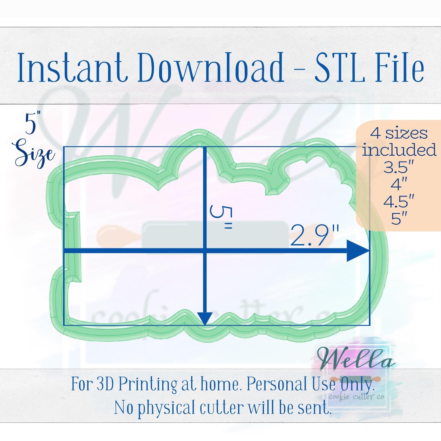 Digital STL File - Boo #2 with Bow Cookie Cutter - 4 Sizes: 3.5", 4", 4.5" and 5"