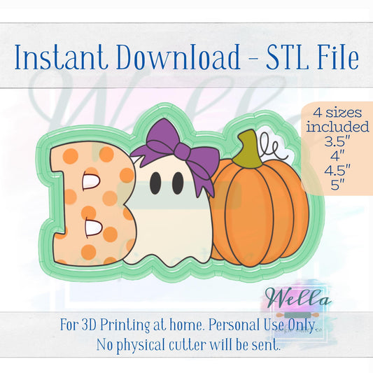 Digital STL File - Boo #2 with Bow Cookie Cutter - 4 Sizes: 3.5", 4", 4.5" and 5"