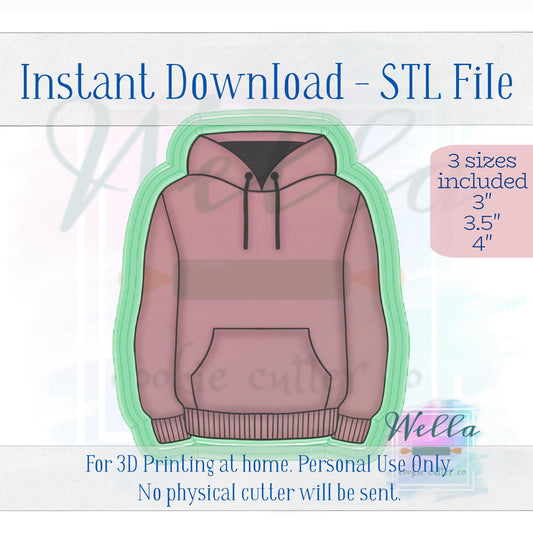 Digital STL File - Hoodie Cookie Cutter - 3 Sizes Included 3", 3.5" & 4"