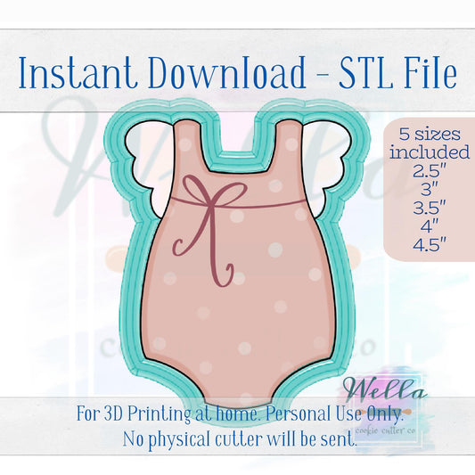 Digital STL File - Romper with Ruffled Sleeves Cookie Cutter - 5 Sizes: 2.5", 3", 3.5", 4" & 4.5"