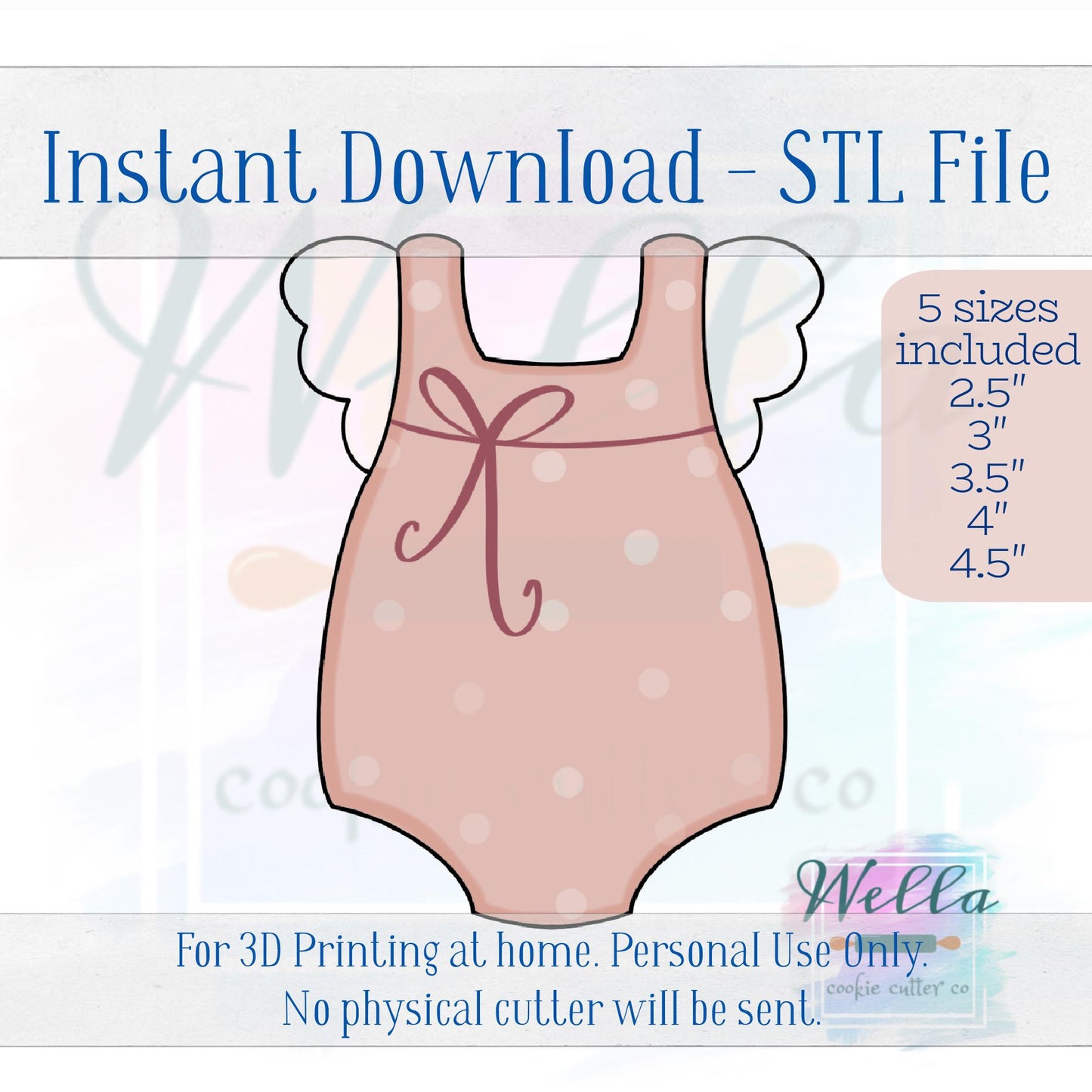 Digital STL File - Romper with Ruffled Sleeves Cookie Cutter - 5 Sizes: 2.5", 3", 3.5", 4" & 4.5"
