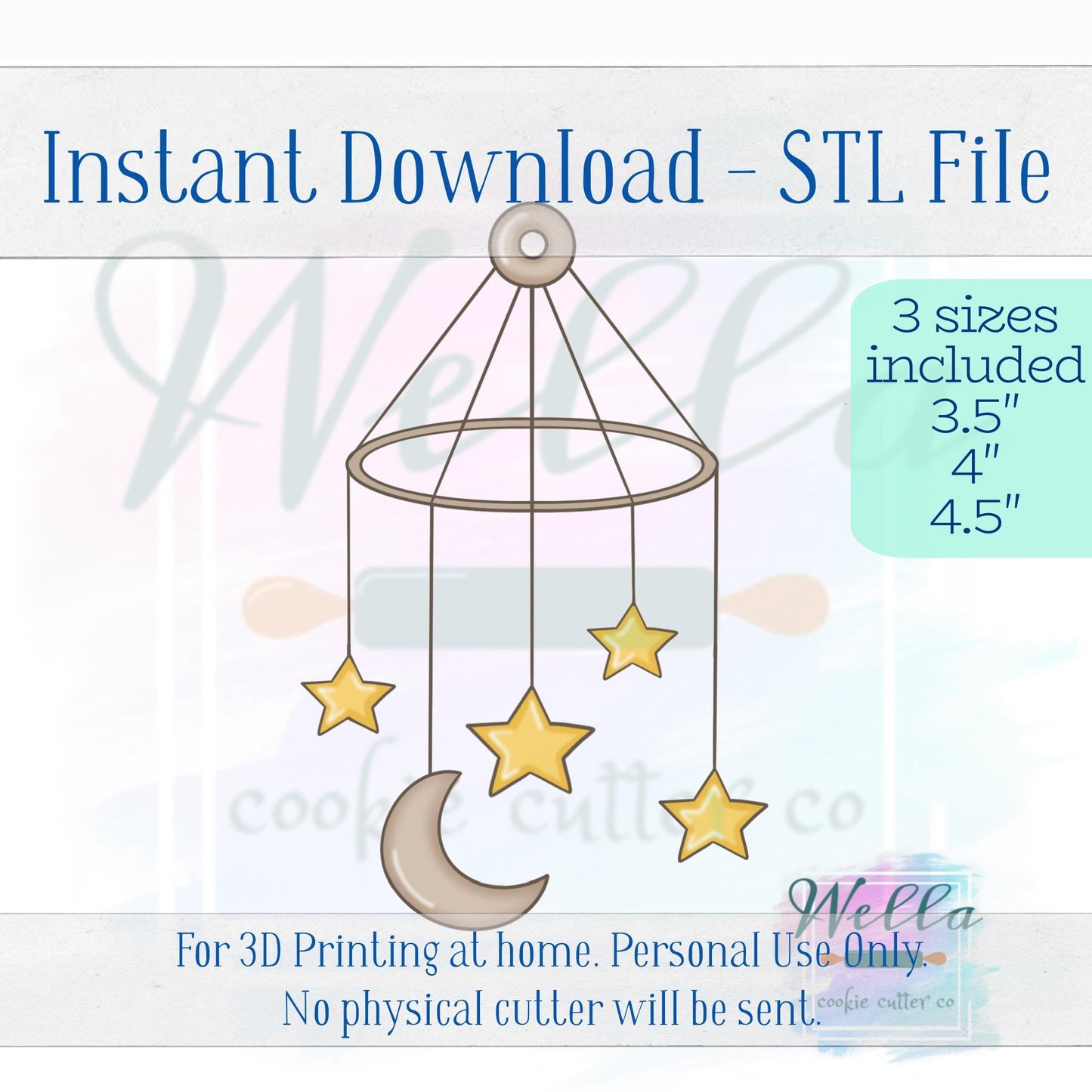 Digital STL File - Baby Mobile Cookie Cutter - 3 Sizes: 3.5", 4" & 4.5"