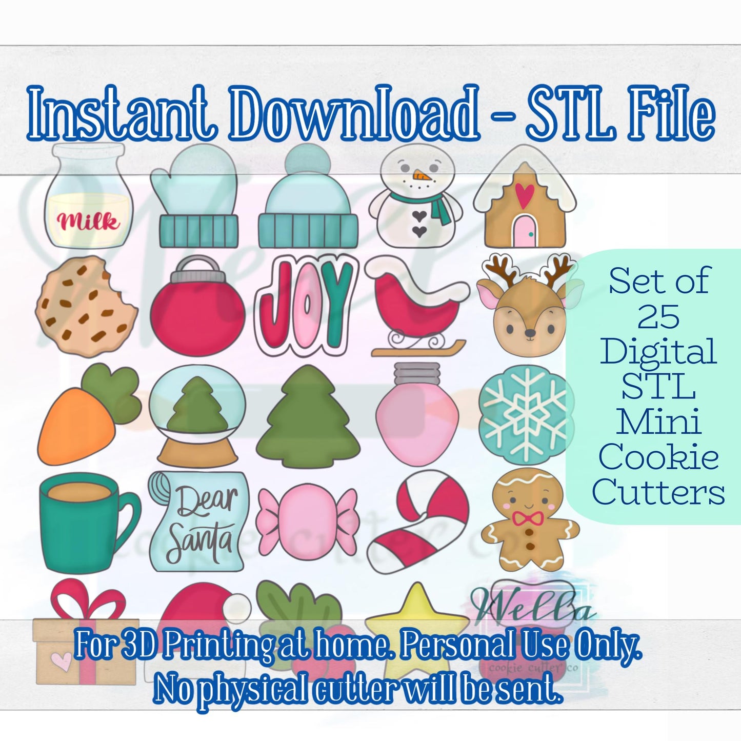Digital STL File - Christmas Advent Mini Set Cookie Cutters - 25 Cutters Included