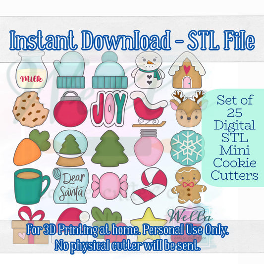 Digital STL File - Christmas Advent Mini Set Cookie Cutters - 25 Cutters Included