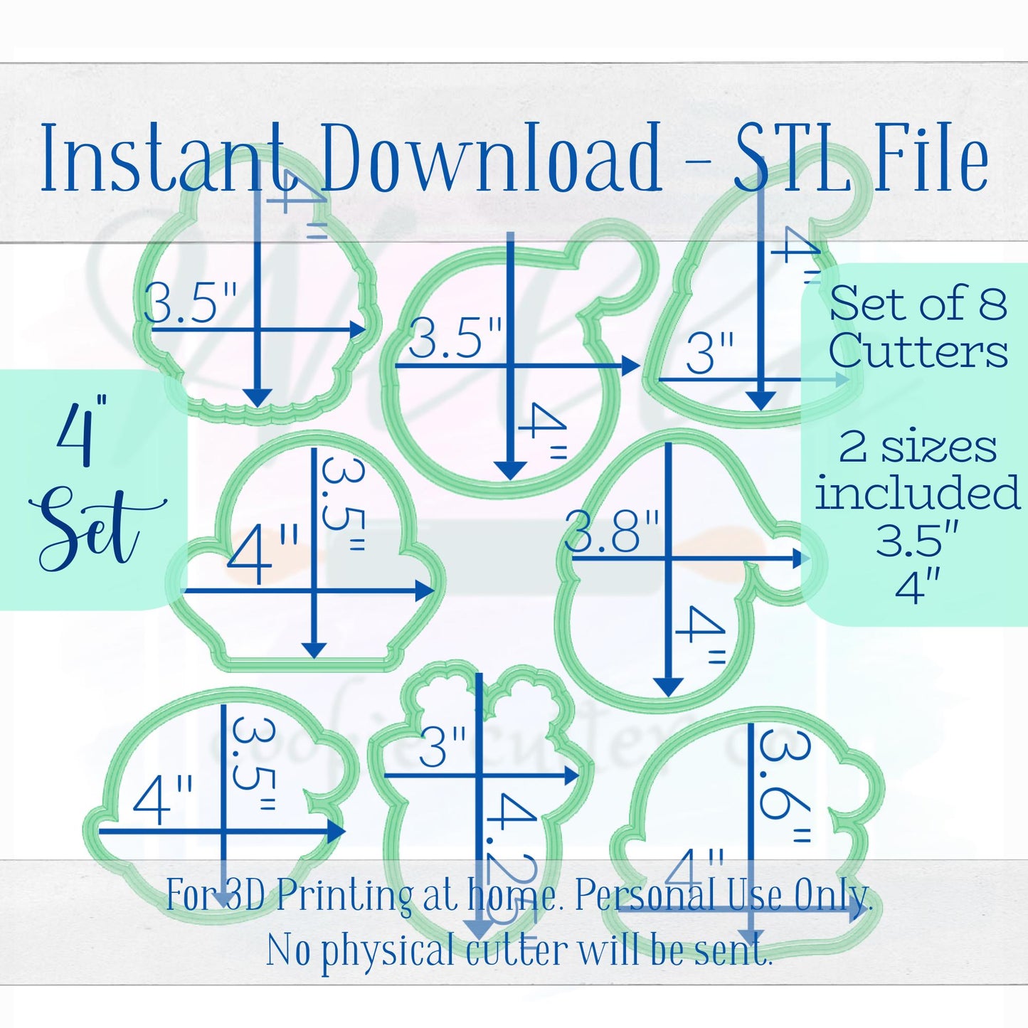 Digital STL File - Christmas and Friends Faces Cookie Cutter Set - Set of 8 Cutter STL files, 3.5" & 4" sizes included