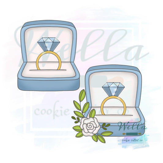 Wedding Ring Box Cookie Cutter - Simple or Floral Option