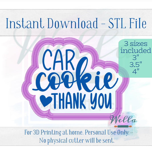 Digital STL File - Car Cookie Text Cookie Cutter - 3 Sizes: 3", 3.5", & 4"