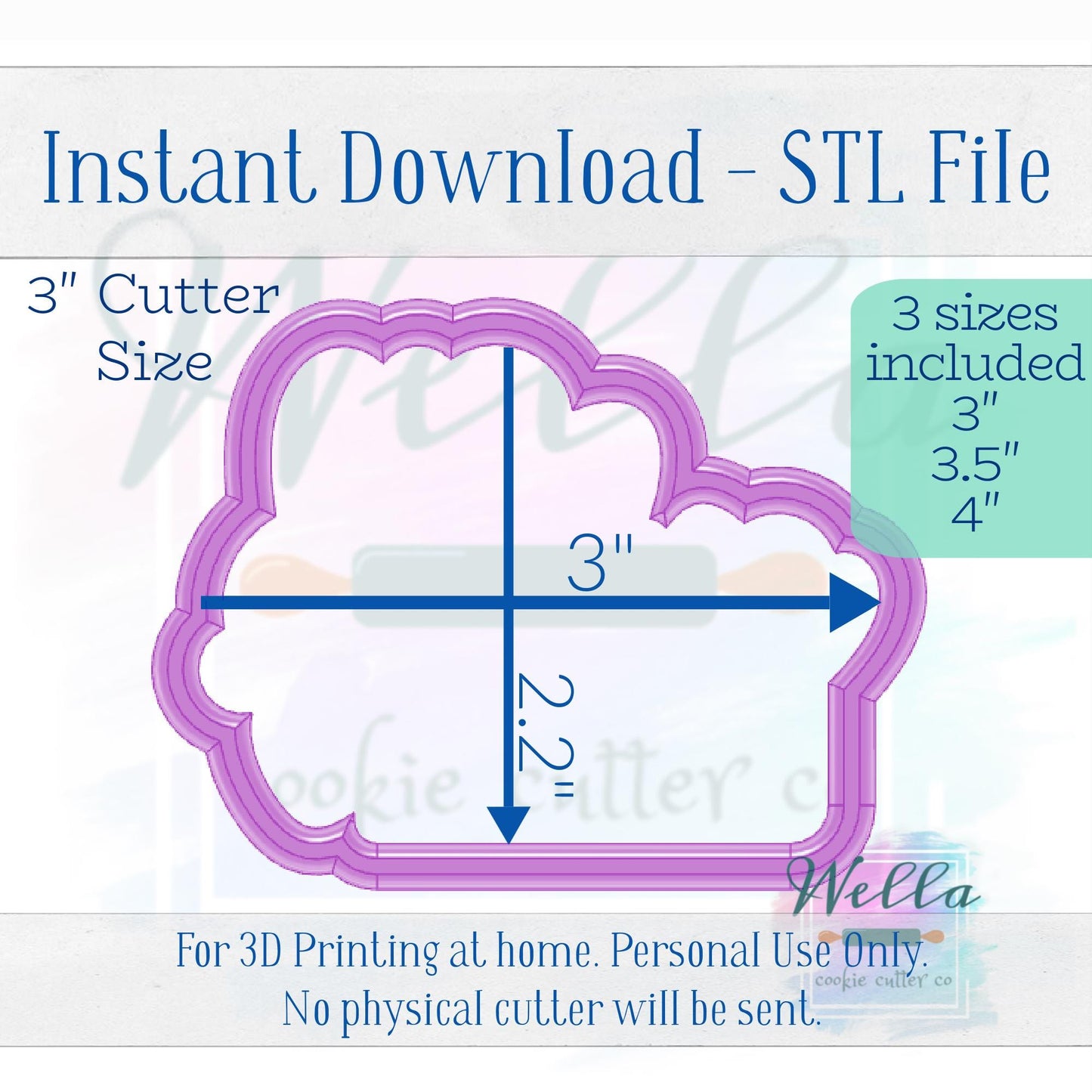 Digital STL File - Car Cookie Text Cookie Cutter - 3 Sizes: 3", 3.5", & 4"