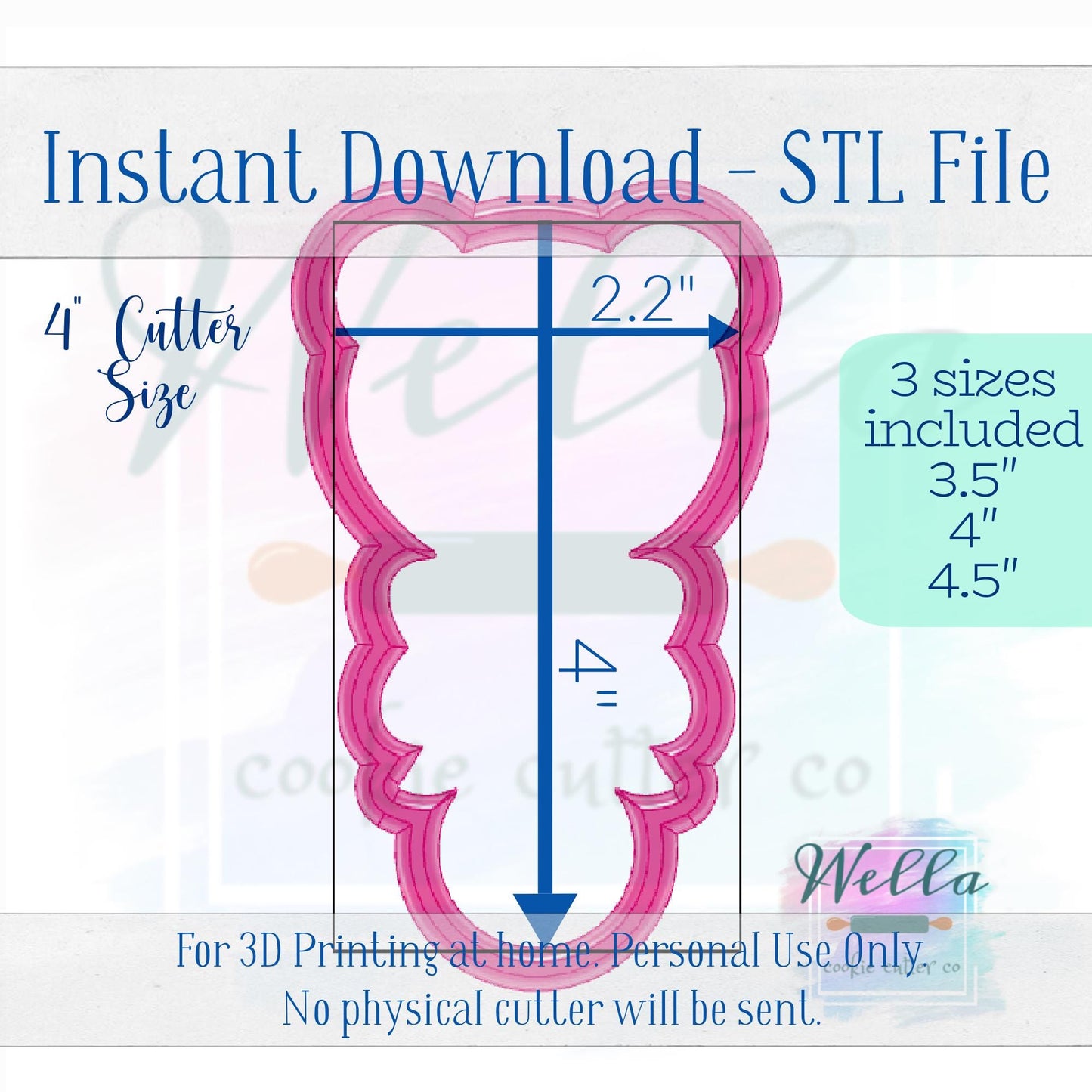 Digital STL File - Bear Rattle Cookie Cutter - 3 Sizes: 3.5", 4" & 4.5"
