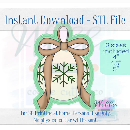 Digital STL File - Ornament with Long Bow Cookie Cutter - 3 Sizes: 4", 4.5" & 5"