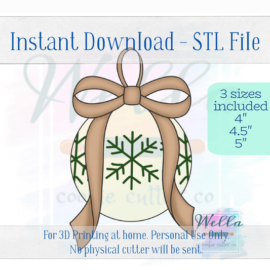 Digital STL File - Ornament with Long Bow Cookie Cutter - 3 Sizes: 4", 4.5" & 5"