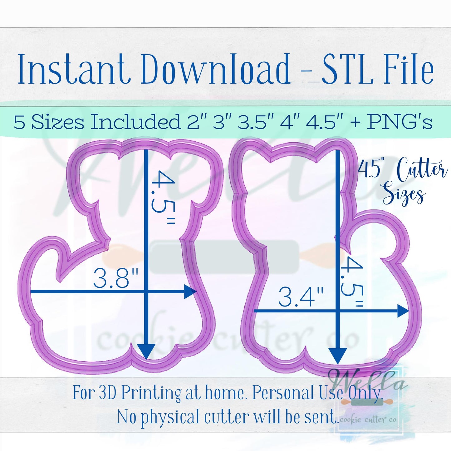 Digital STL Files - Gingerbread Pet Set - Dog & Cat Cookie Cutters - 5 Sizes Included plus High-Resolution PNGs