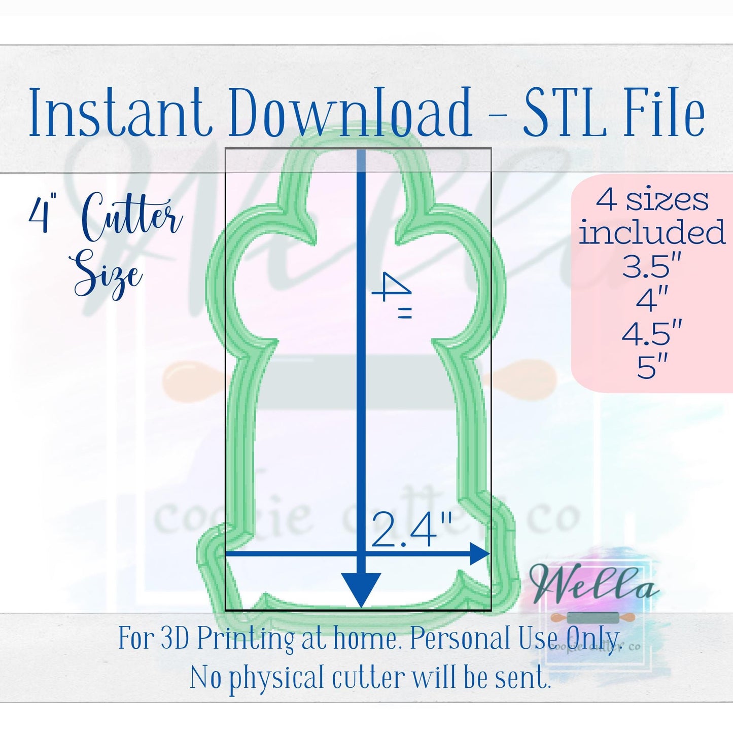 Digital STL File - Champagne Bottle with Long Bow Cookie Cutter - 4 Sizes Included: 3.5", 4", 4.5" & 5"