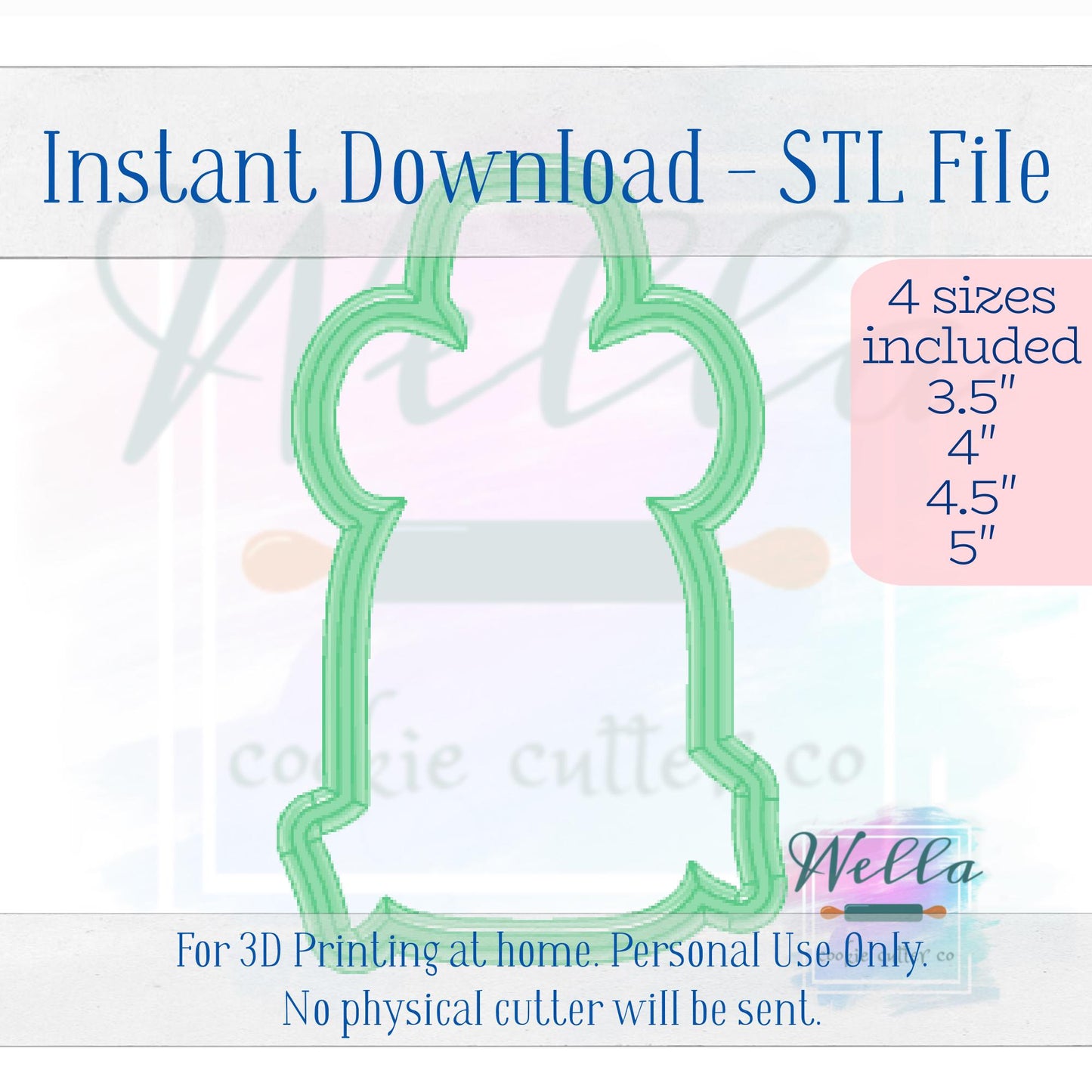 Digital STL File - Champagne Bottle with Long Bow Cookie Cutter - 4 Sizes Included: 3.5", 4", 4.5" & 5"