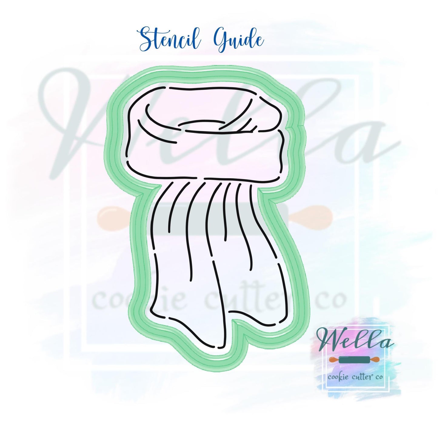 Scarf Cookie Cutter with Optional Stencil Guide