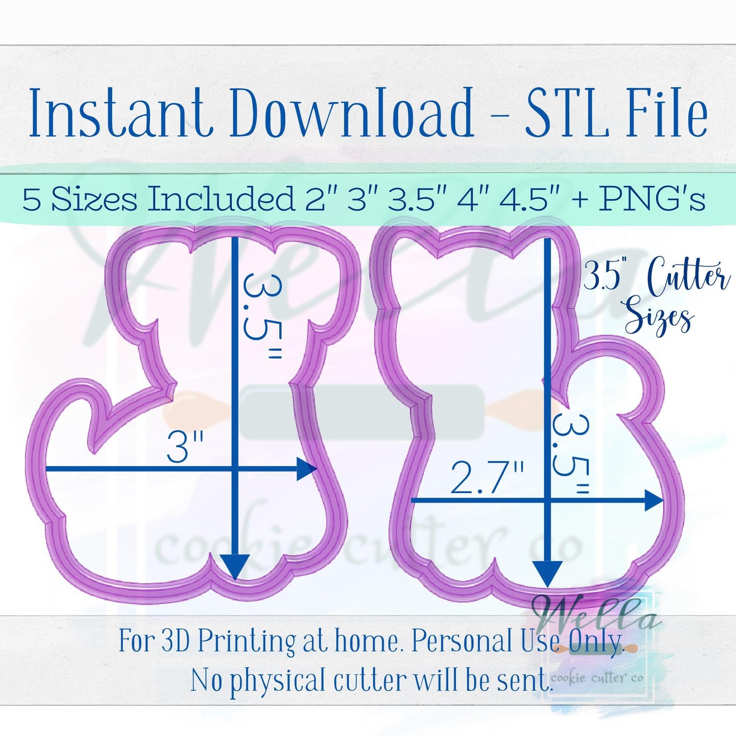 Digital STL Files - Gingerbread Pet Set - Dog & Cat Cookie Cutters - 5 Sizes Included plus High-Resolution PNGs