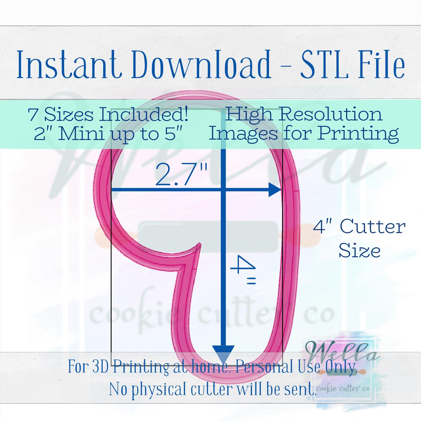 Digital STL Files - Chubby Candy Cane Cookie Cutters - 7 Sizes Included plus High-Resolution PNGs