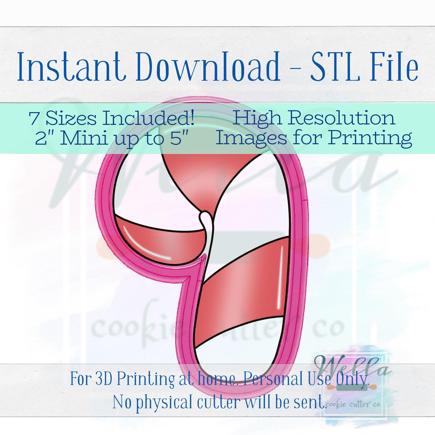 Digital STL Files - Chubby Candy Cane Cookie Cutters - 7 Sizes Included plus High-Resolution PNGs