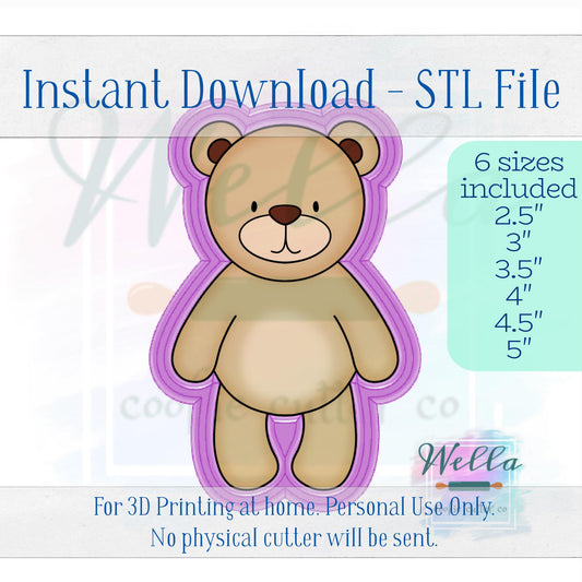 Digital STL File - Stuffed Bear Cookie Cutter - 6 Sizes: 2.5", 3", 3.5" 4", 4.5", 5"