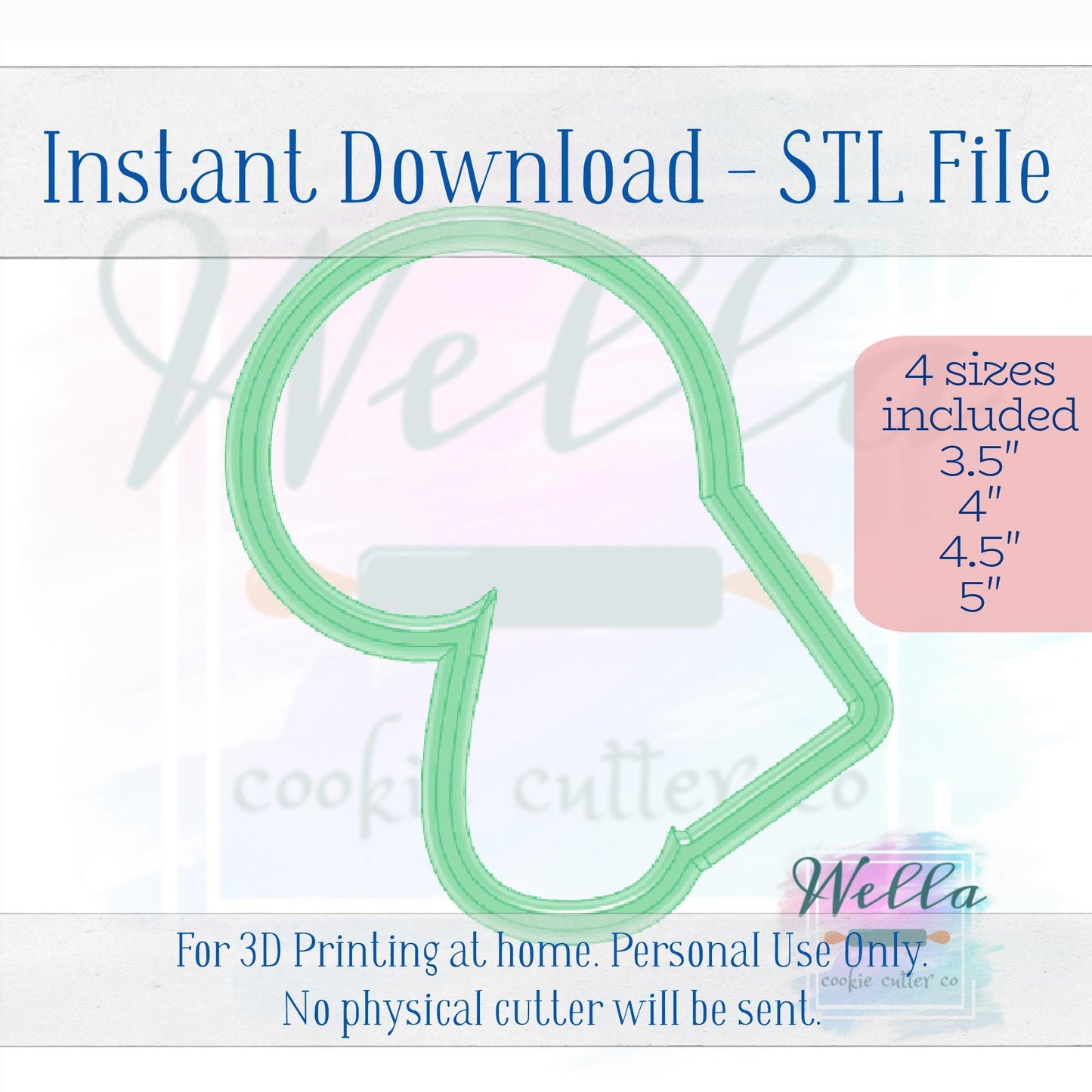 Digital STL Files - Chubby Candy Cane with Tag Cookie Cutter - 4 Sizes Included plus High-Resolution PNG with Blank Name Tag