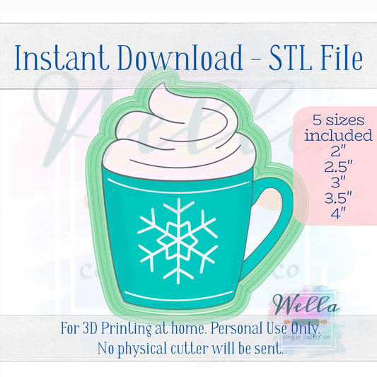 Digital STL File - Mug with Whipped Cream Cookie Cutter - 5 Sizes Included 2", 2.5", 3", 3.5" & 4"