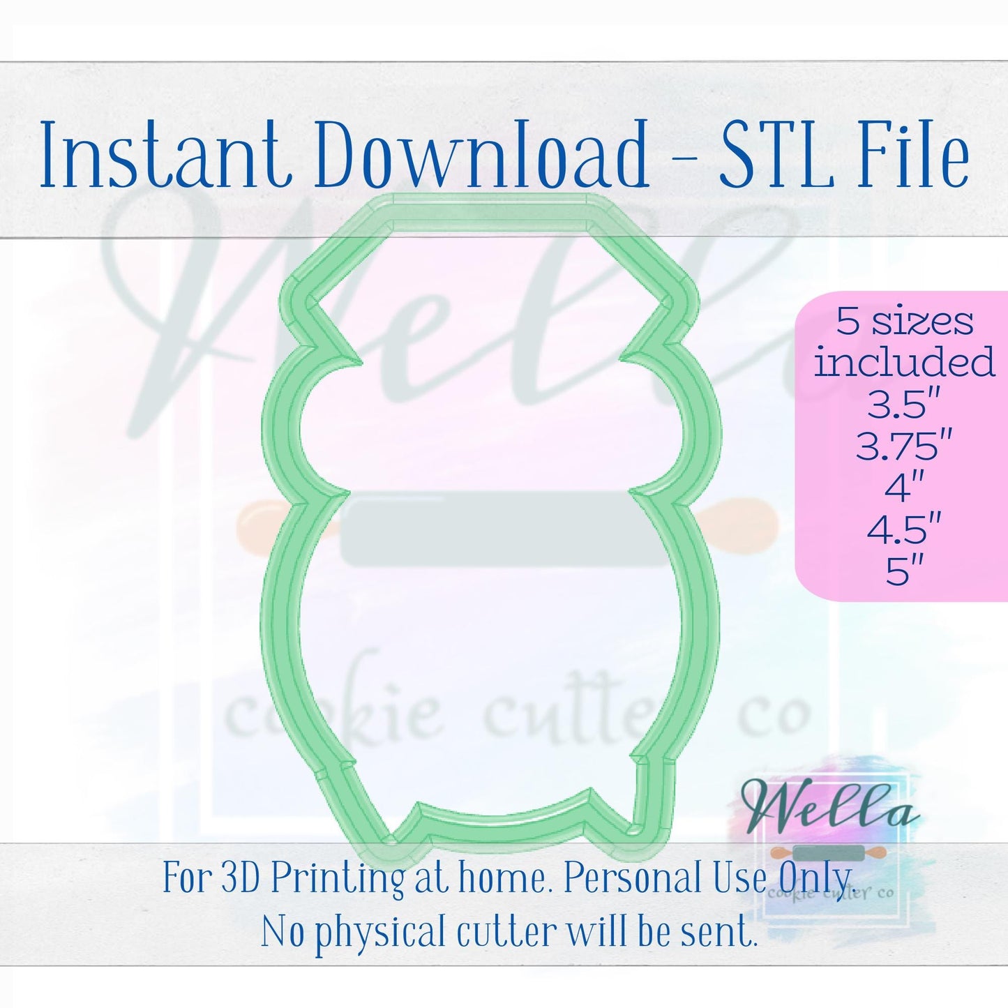 Digital STL File - Ring with Long Bow Cookie Cutter - 5 Sizes: 3.5" 3.75" 4" 4.5" 5"
