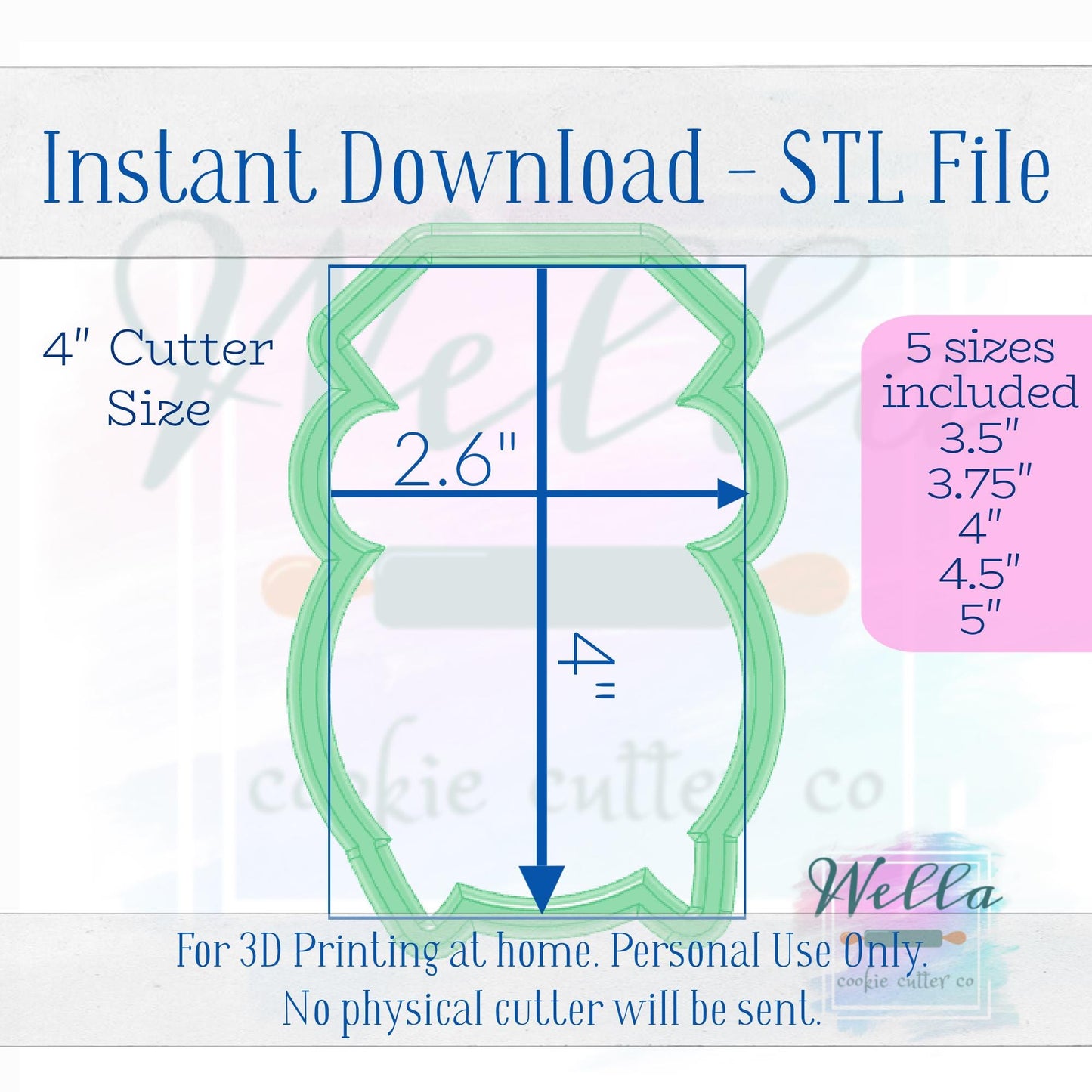 Digital STL File - Ring with Long Bow Cookie Cutter - 5 Sizes: 3.5" 3.75" 4" 4.5" 5"