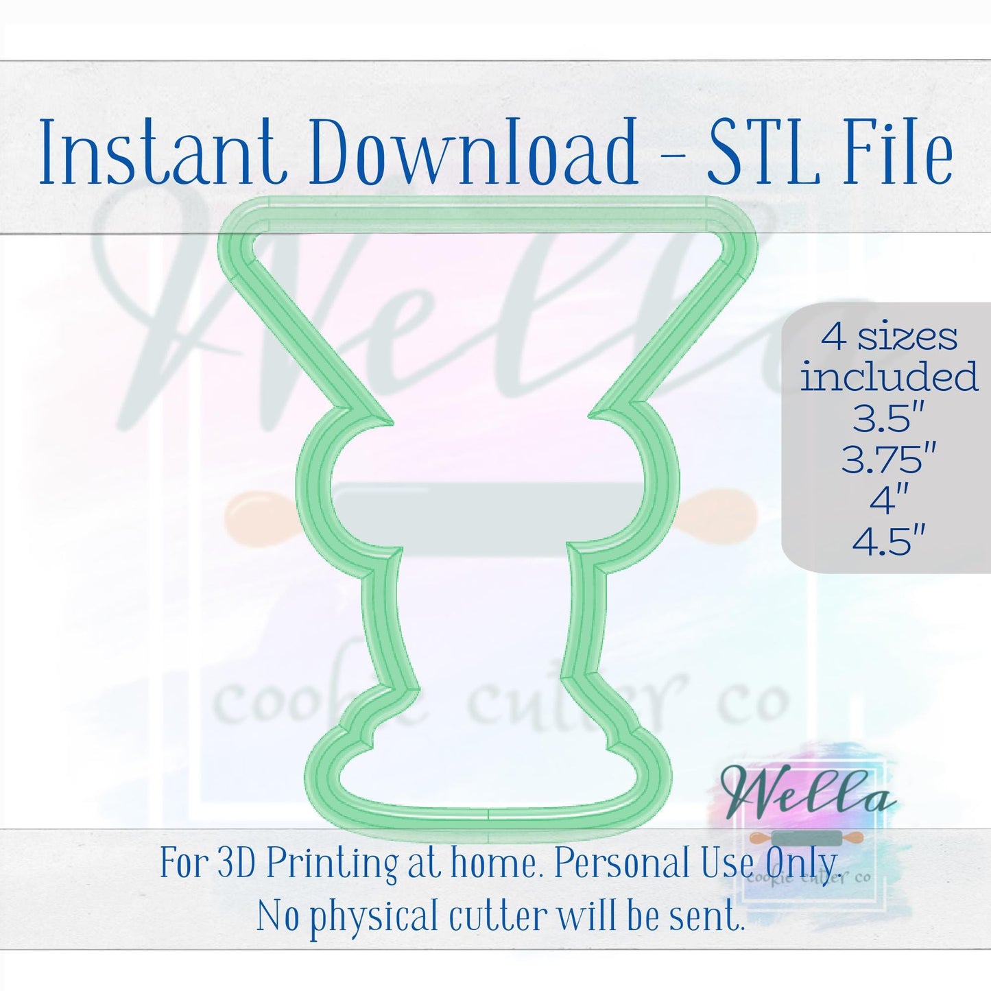 Digital STL File - Expresso Martini with Long Bow Cookie Cutter - 4 Sizes: 3.5" 3.75" 4" 4.5"