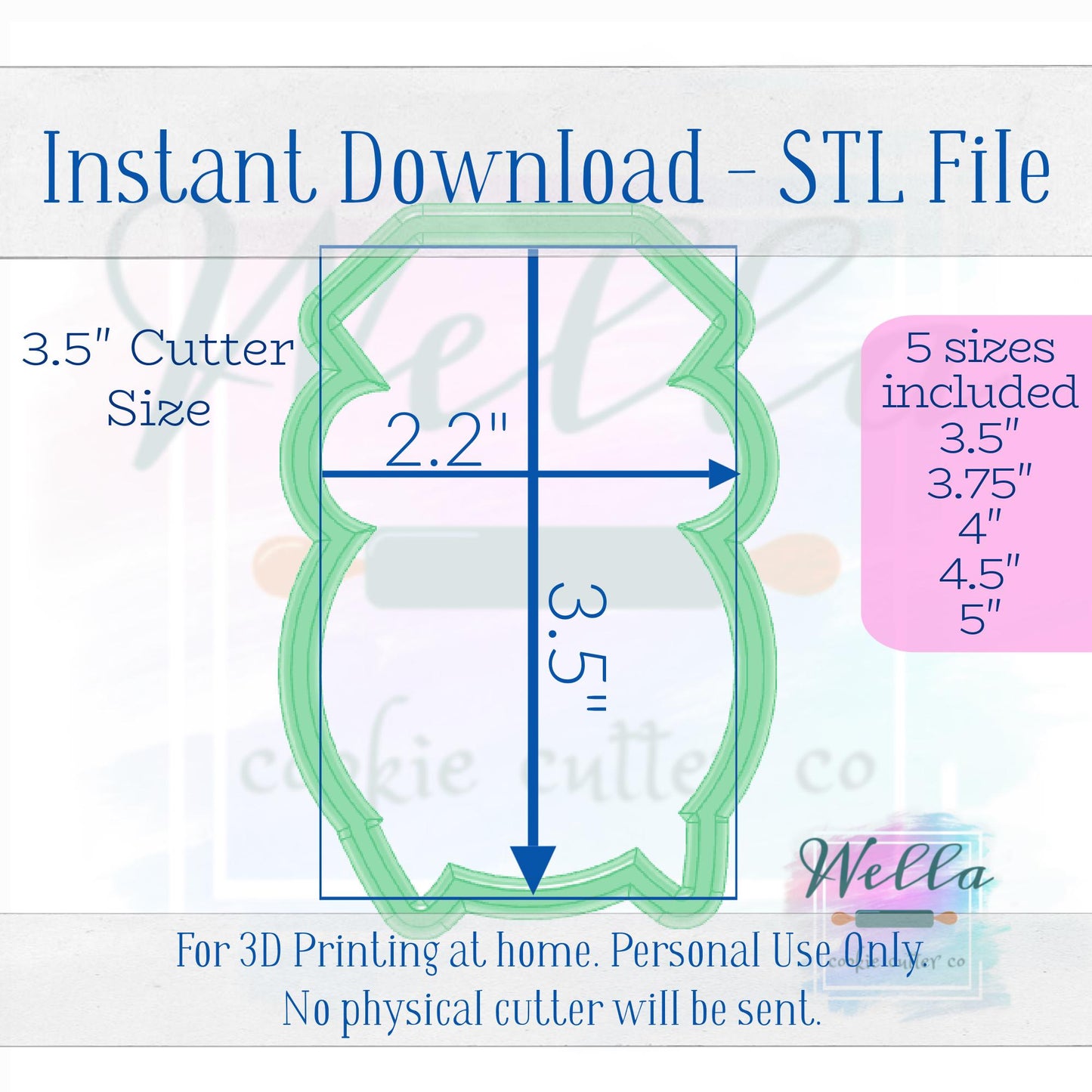 Digital STL File - Ring with Long Bow Cookie Cutter - 5 Sizes: 3.5" 3.75" 4" 4.5" 5"