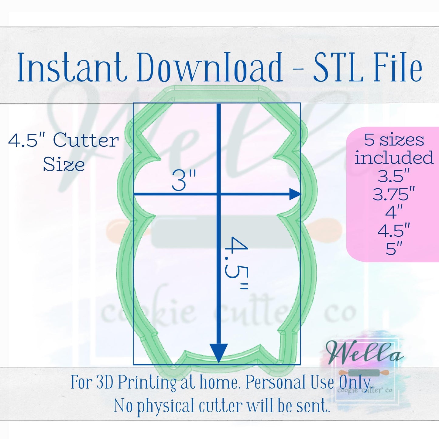Digital STL File - Ring with Long Bow Cookie Cutter - 5 Sizes: 3.5" 3.75" 4" 4.5" 5"
