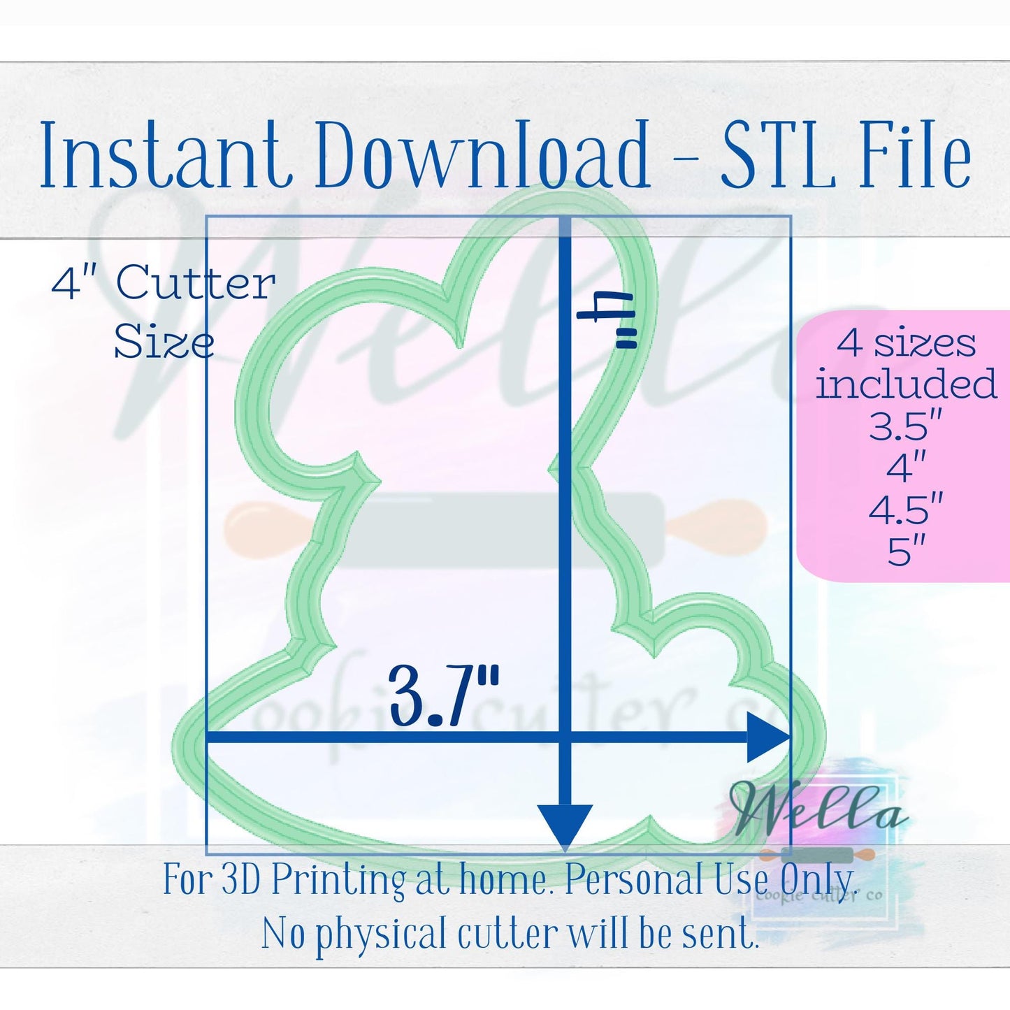 Digital STL File - Bunny Holding Carrot Name Plaque Cookie Cutter - 4 Sizes: 3.5" 4" 4.5" & 5"