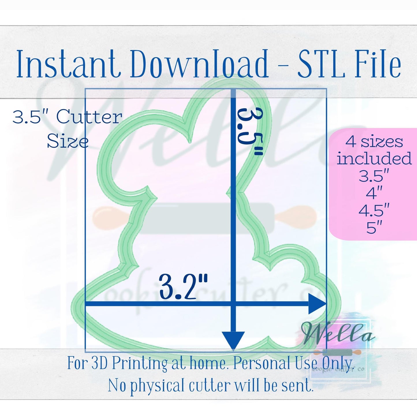 Digital STL File - Bunny Holding Carrot Name Plaque Cookie Cutter - 4 Sizes: 3.5" 4" 4.5" & 5"