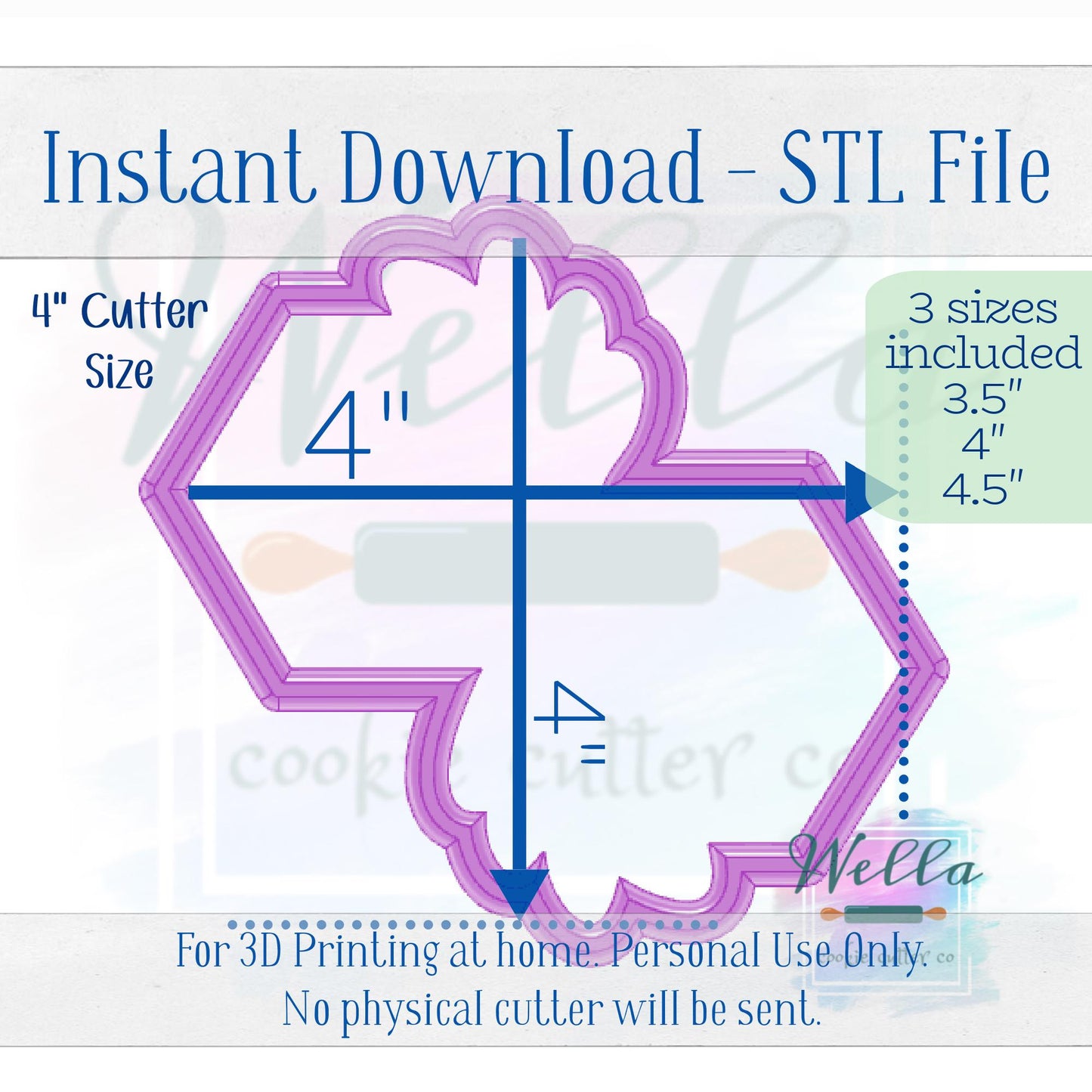 Digital STL File - Double Hexagons with Greenery - 3 Sizes Included 3.5" 4" & 4.5"