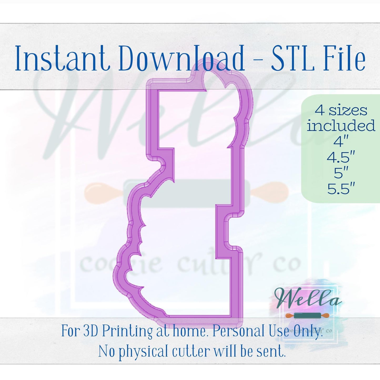 Digital STL File - Baby Blocks with Greenery Cookie Cutter - 4 Sizes: 4" 4.5" 5" & 5.5"