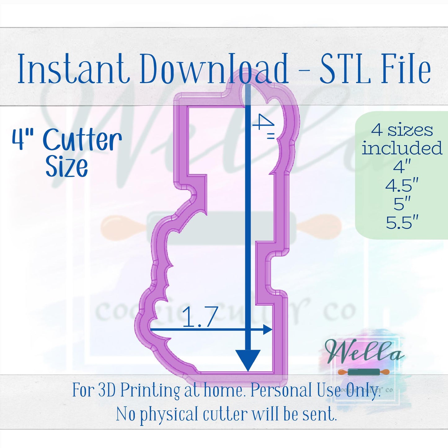 Digital STL File - Baby Blocks with Greenery Cookie Cutter - 4 Sizes: 4" 4.5" 5" & 5.5"