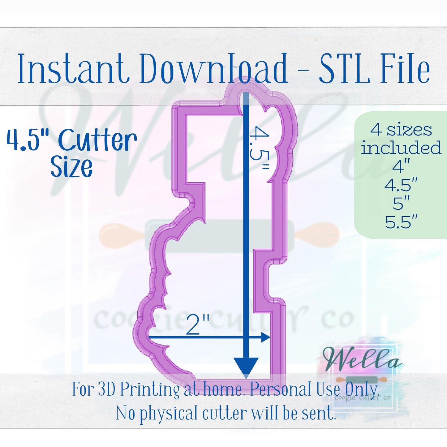 Digital STL File - Baby Blocks with Greenery Cookie Cutter - 4 Sizes: 4" 4.5" 5" & 5.5"