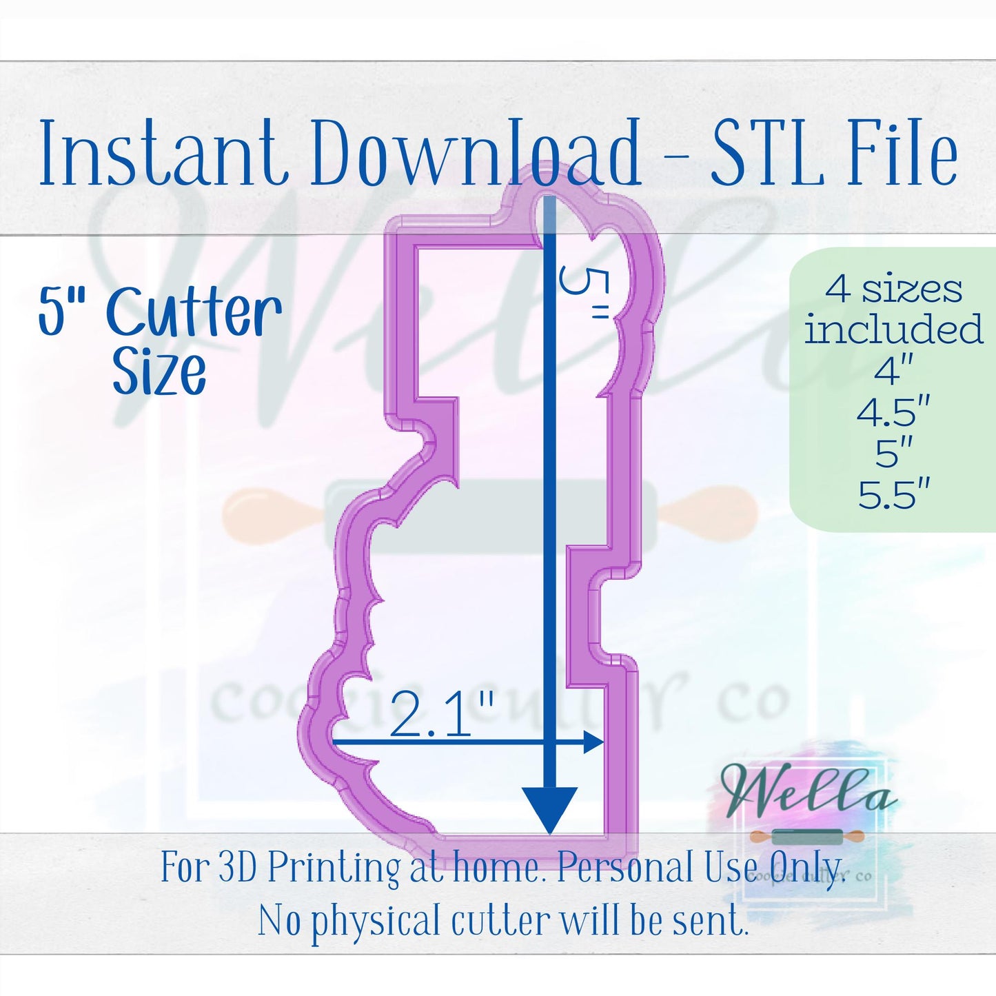 Digital STL File - Baby Blocks with Greenery Cookie Cutter - 4 Sizes: 4" 4.5" 5" & 5.5"