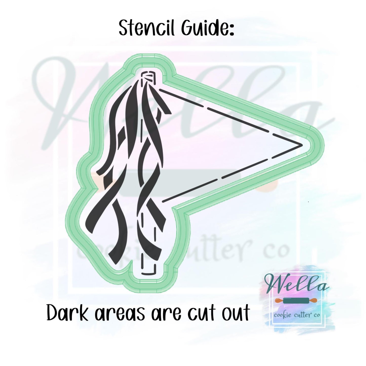 Team Pennant Flag with Tassels Cookie Cutter with Optional Stencil Guide