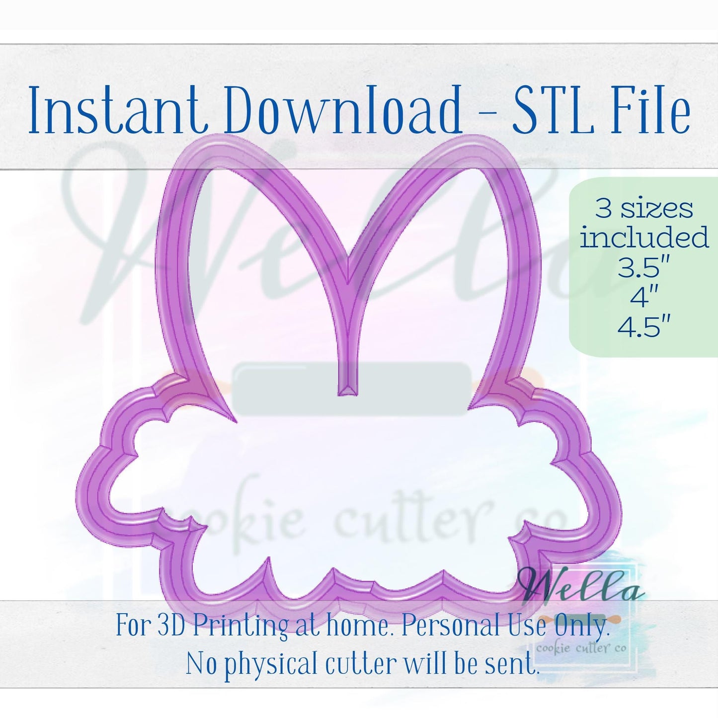 Digital STL File - Floral Bunny Ears Cookie Cutter - 3 Sizes: 3.5" 4" & 4.5"