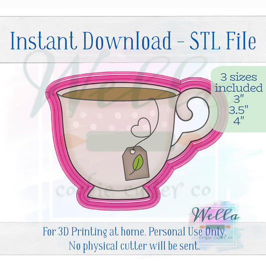 Digital STL File - Teacup Simple Cookie Cutter - 3 Sizes: 3" 3.5" & 4"