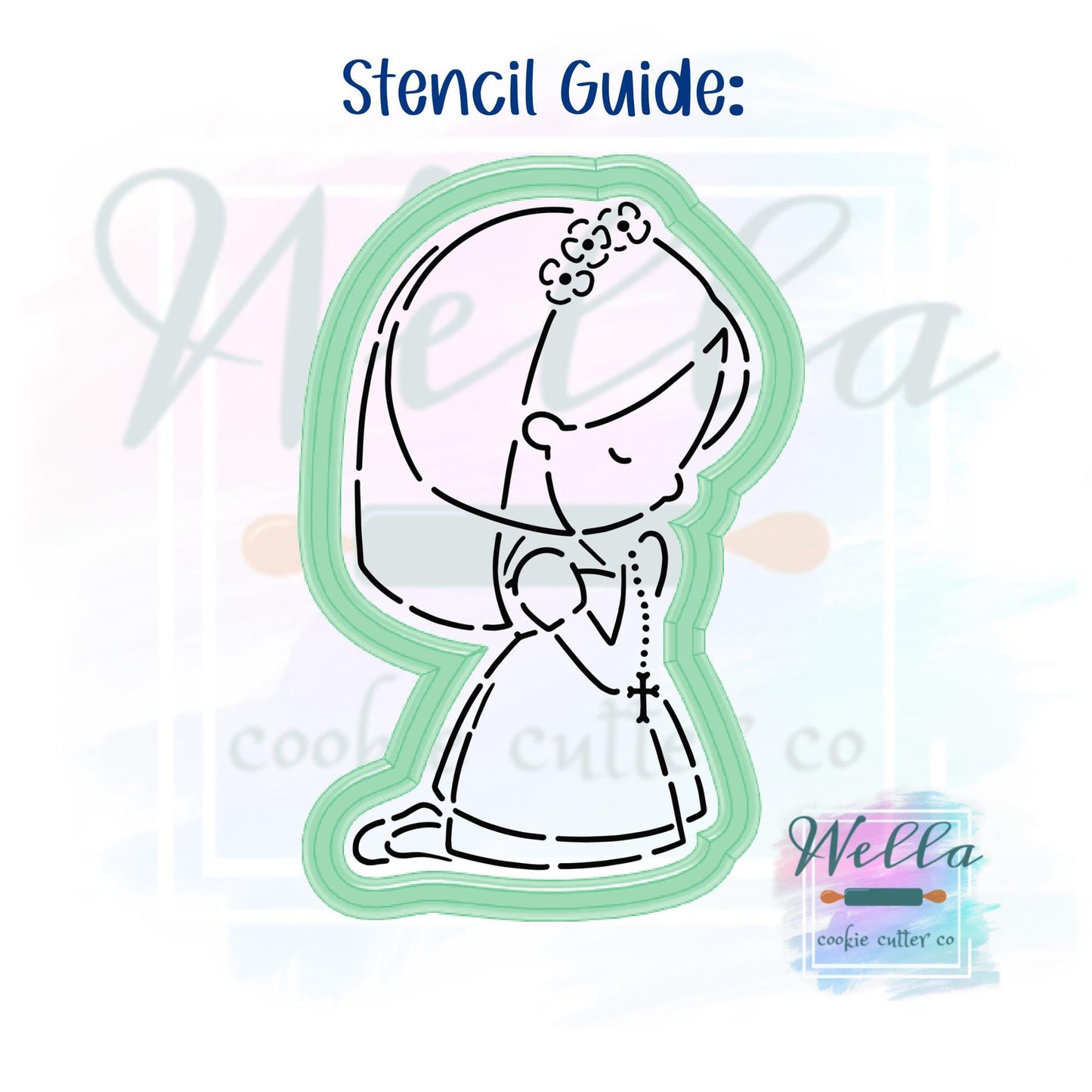 Communion Girl Praying Cookie Cutter with Optional Stencil