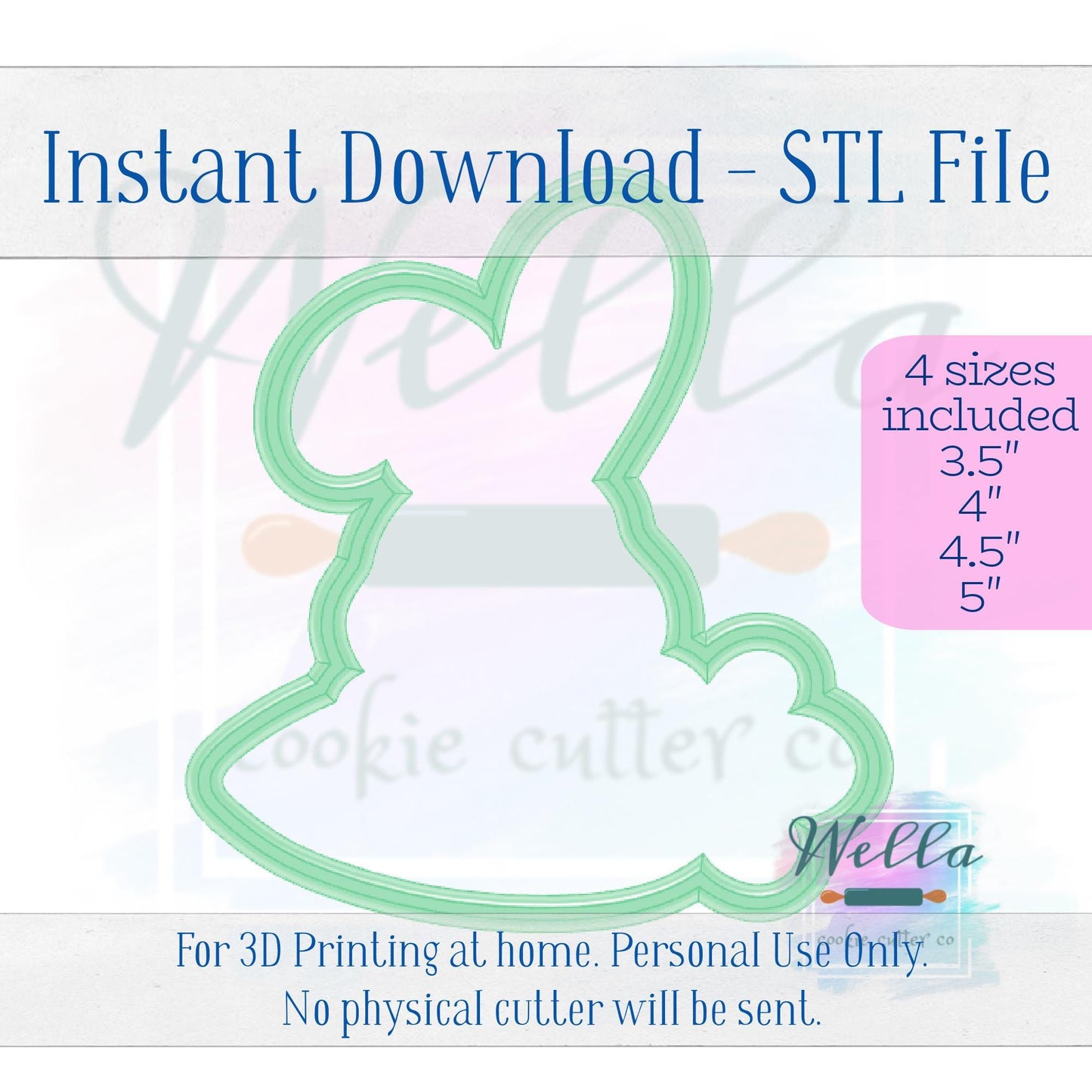 Digital STL File - Bunny Holding Carrot Name Plaque Cookie Cutter - 4 Sizes: 3.5" 4" 4.5" & 5"